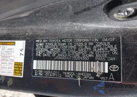 2007 Toyota Prius from USA, damaged, VIN JTDKB20U173259350